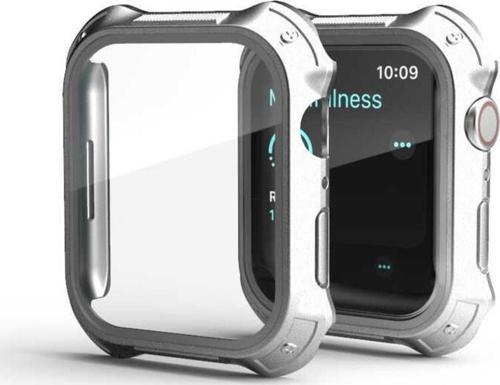 Apple Watch 7 Ile Uyumlu 41mm Için Tank Zırh Kasa Ve Ekran Koruyucu Talisman Watch Gard Gümüş