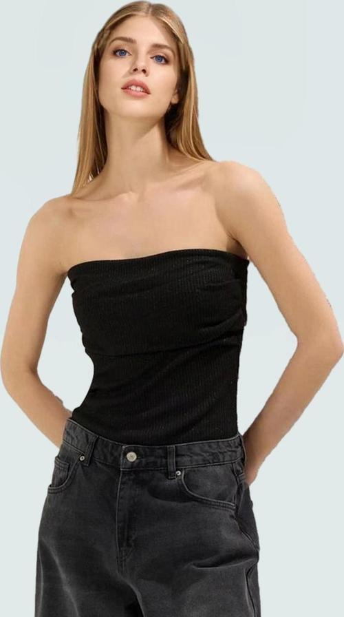 Lurexli Simli Örme Bluz Straplez Fitted Yazlık Uzun Ömürlü Dayanıklı Malzeme Zarifane Tasarım