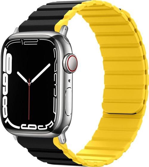 Apple Watch 7 Ile Uyumlu 45mm Hafif Spor Kayış, Manyetik Toka Infatuation Spor Kayış Siyah-sarı