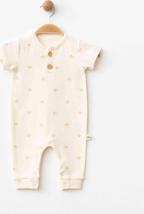 ÇİÇEKLİ KISA KOL TULUM Ekru