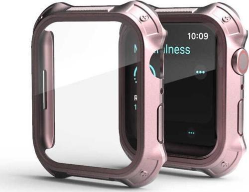 Apple Watch 7 Ile Uyumlu 45mm Için Tank Zırh Kasa Ve Ekran Koruyucu Talisman Watch Gard Rosegold