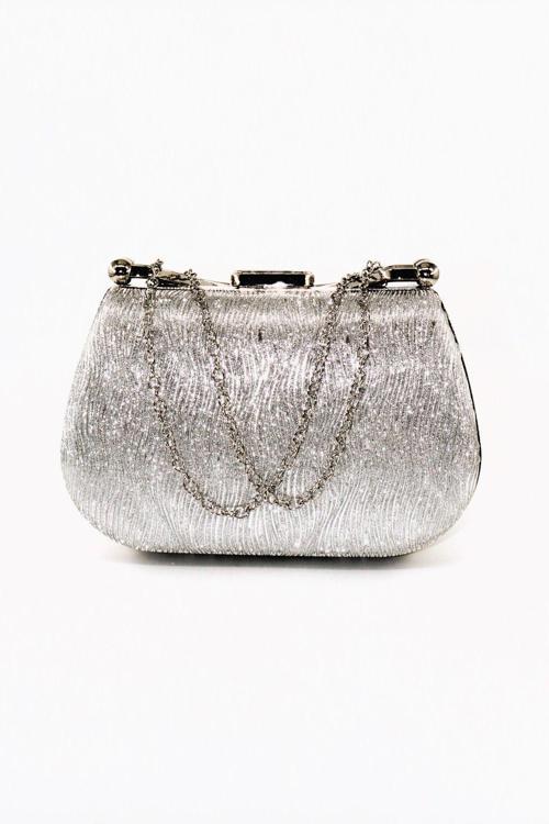Lazer dalgalı gümüş abiye çanta. Abiye portföy clutch davet gece çantası. Kadın abiye gümüş çanta.