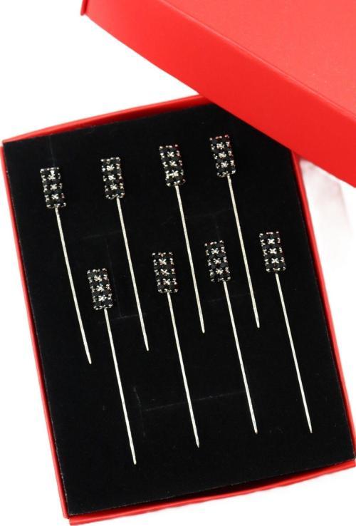 8’li Siyah Taşlı Eşarp İğnesi. Şal İğnesi. Türban İğnesi. Başörtü İğnesi. Eşarp Ve Şal İğnesi.