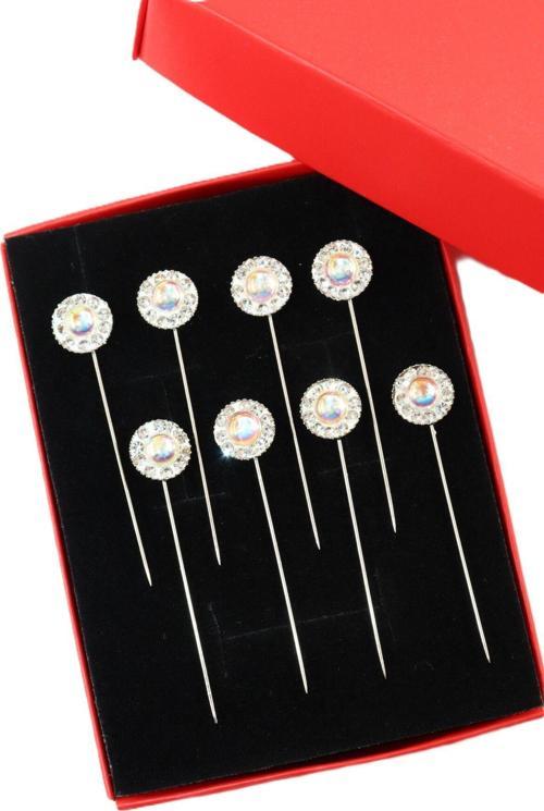 8’li Ekru kristal taşlı eşarp iğnesi. Şal iğnesi. Türban iğnesi. Başörtü iğnesi. Eşarp ve şal iğnesi