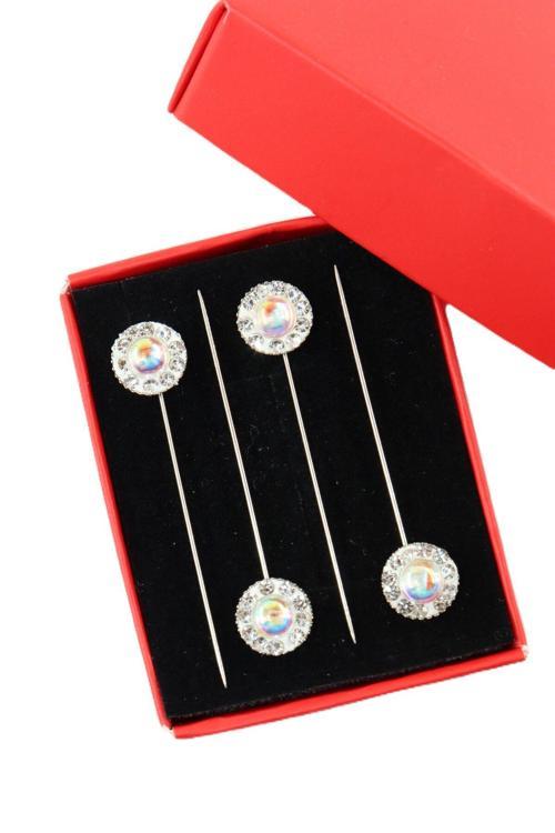 4’lü Ekru kristal taşlı eşarp iğnesi. Şal iğnesi. Türban iğnesi. Başörtü iğnesi. Eşarp ve şal iğnesi