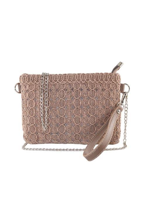 Örgülü Cappuccino Portföy Çanta. Cappuccino Clutch Çanta. Gece Çantası. Davet Çantası. El Çantası.