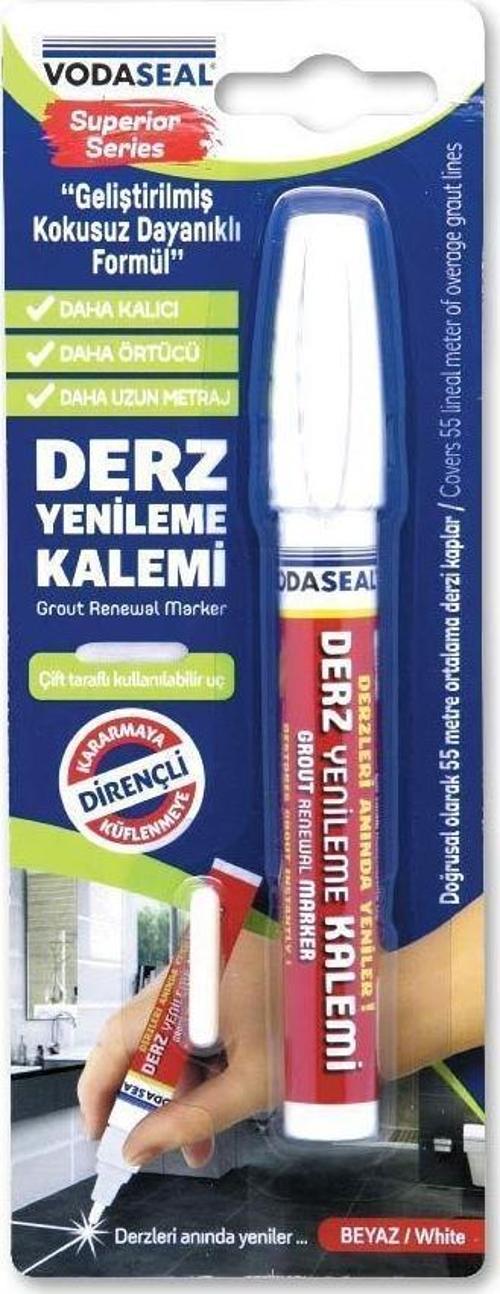 Vodaseal Çift Uçlu Su Bazlı Kokusuz Kalıcı Derz Kalemi Beyaz