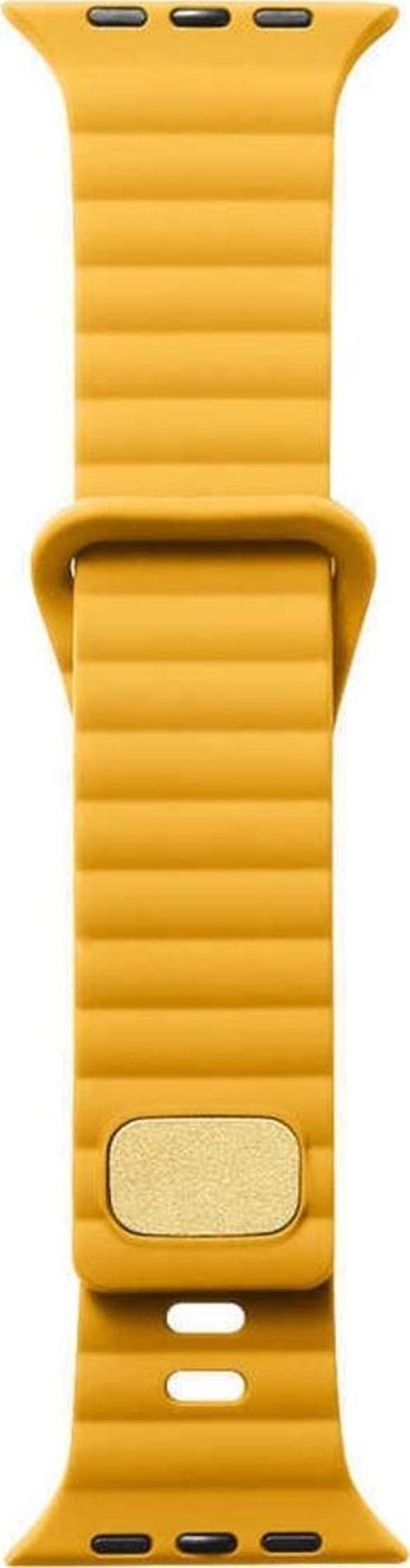 Apple Watch 7 Ile Uyumlu Metal Toka Tasarımlı 41mm Strip Kabartmalı Kordon Sarı