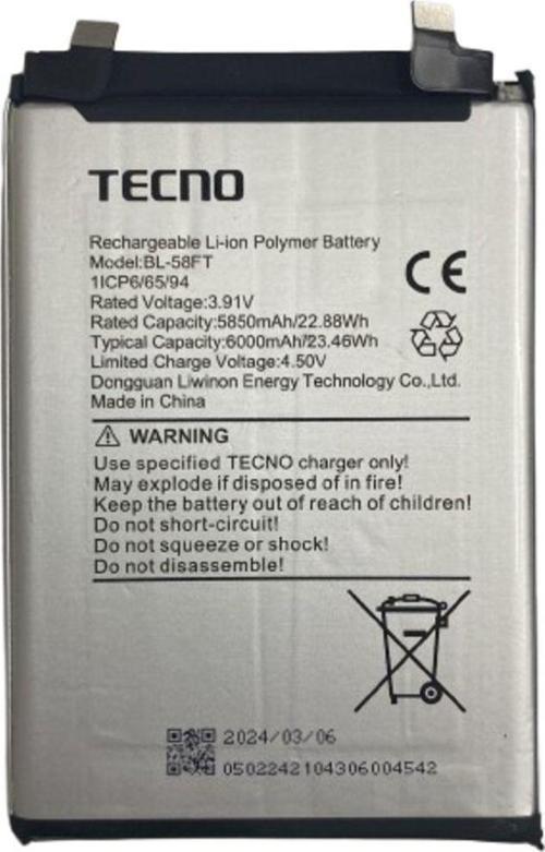 Tecno Pova 6 / Pova 6 Pro Pil Batarya BL-58FT 6000 mAh