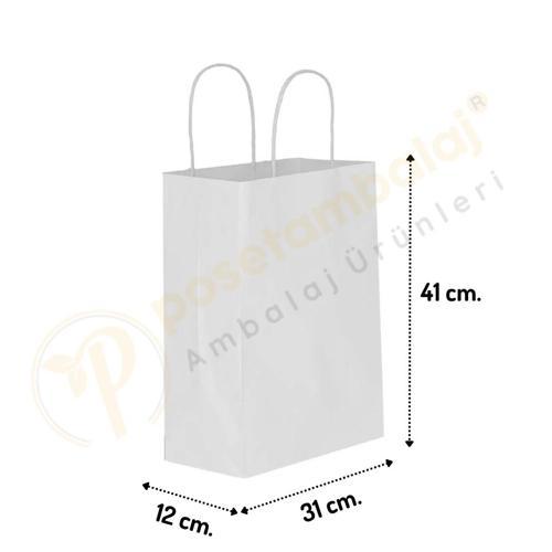 Beyaz Kraft Çanta Büyük Boy 31x12x41 cm 25 Adet