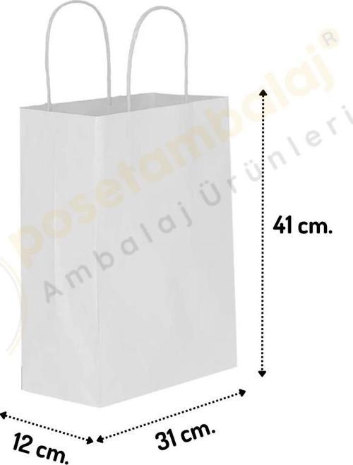 Beyaz Kraft Çanta Büyük Boy 31x12x41 cm 25 Adet