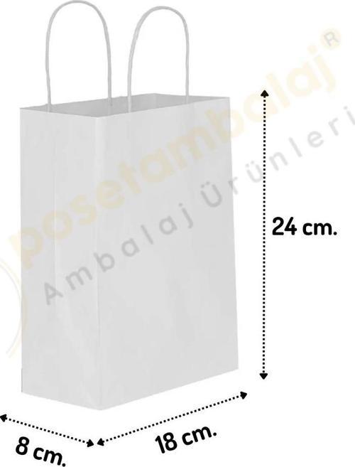 Beyaz Kraft Çanta Küçük Boy 18x8x24 cm 25 Adet