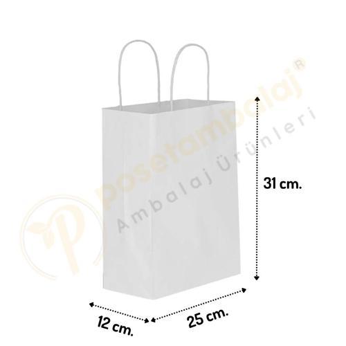 Beyaz Kraft Çanta Orta Boy 25x12x31 cm 25 Adet