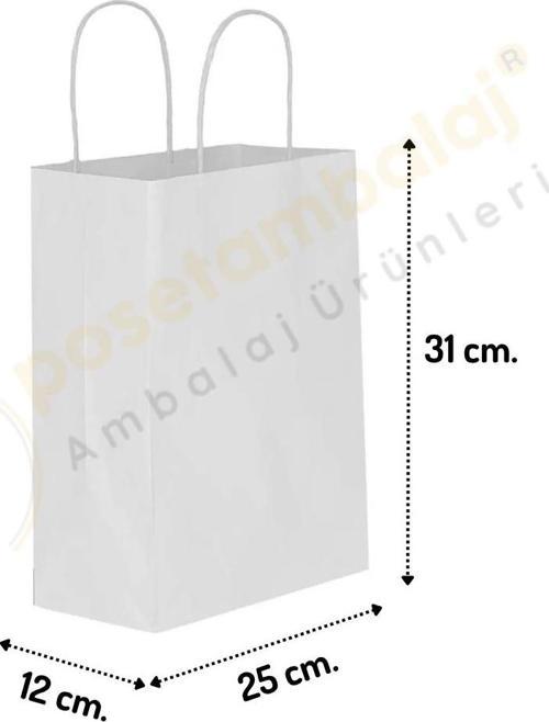 Beyaz Kraft Çanta Orta Boy 25x12x31 cm 25 Adet
