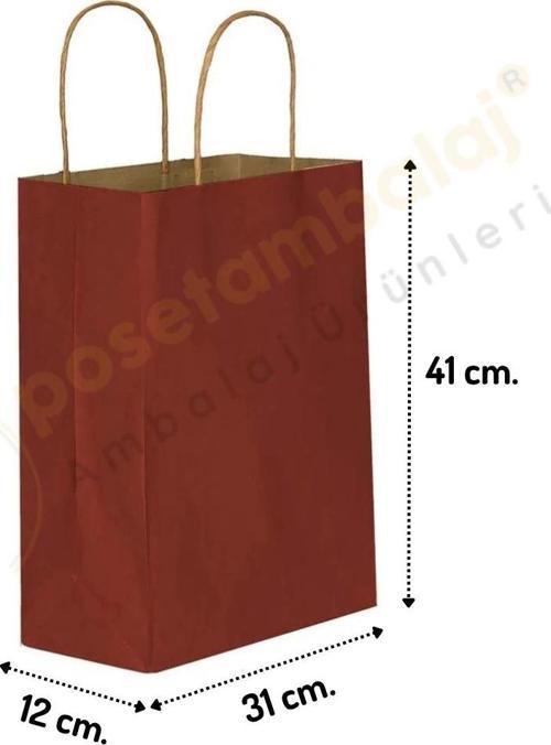 Bordo Kraft Çanta Büyük Boy 31x12x41 cm 25 Adet