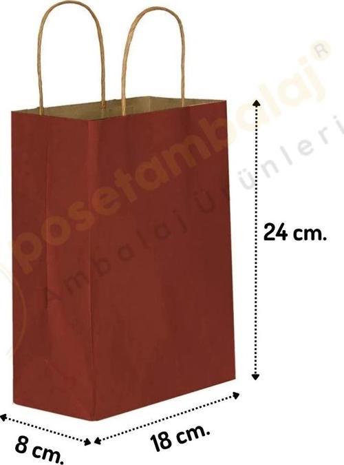 Bordo Kraft Çanta Küçük Boy 18x8x24 cm 25 Adet