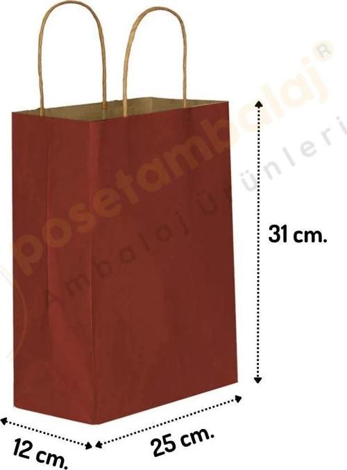 Bordo Kraft Çanta Orta Boy 25x12x31 cm 25 Adet