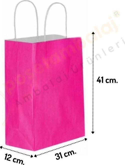 Fuşya Kraft Çanta Büyük Boy 31x12x41 cm 25 Adet