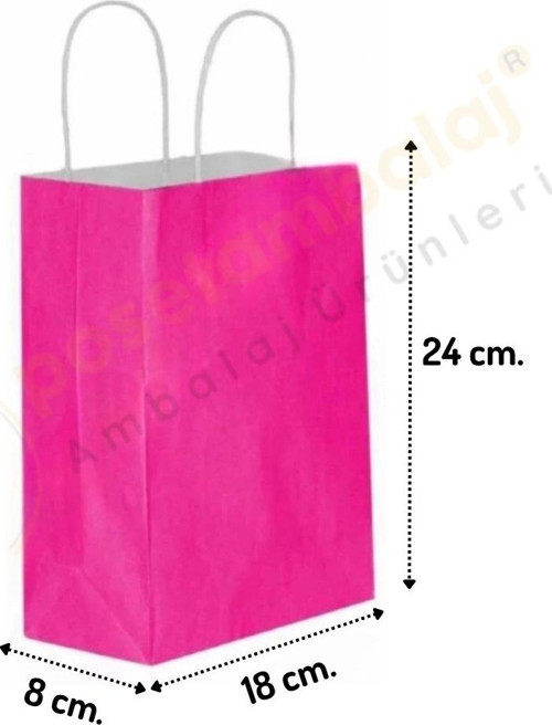 Fuşya Kraft Çanta Küçük Boy 18x8x24 cm 25 Adet