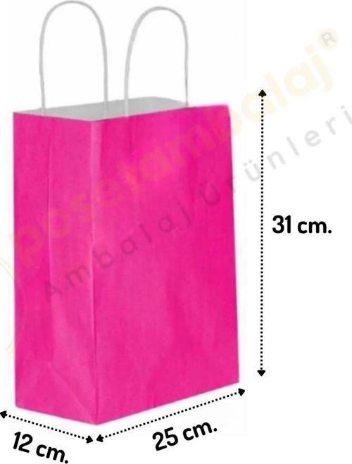 Fuşya Kraft Çanta Orta Boy 25x12x31 cm 25 Adet