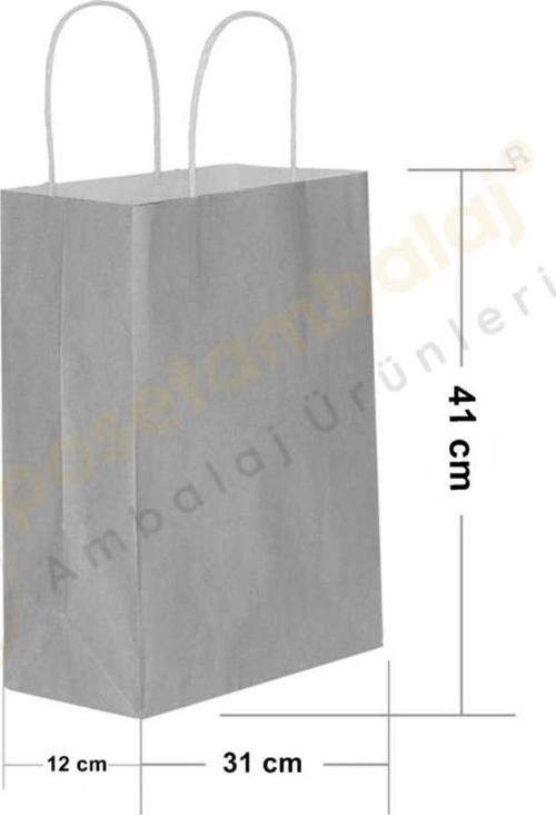 Gümüş Kraft Çanta Büyük Boy 31x12x41 cm 25 Adet