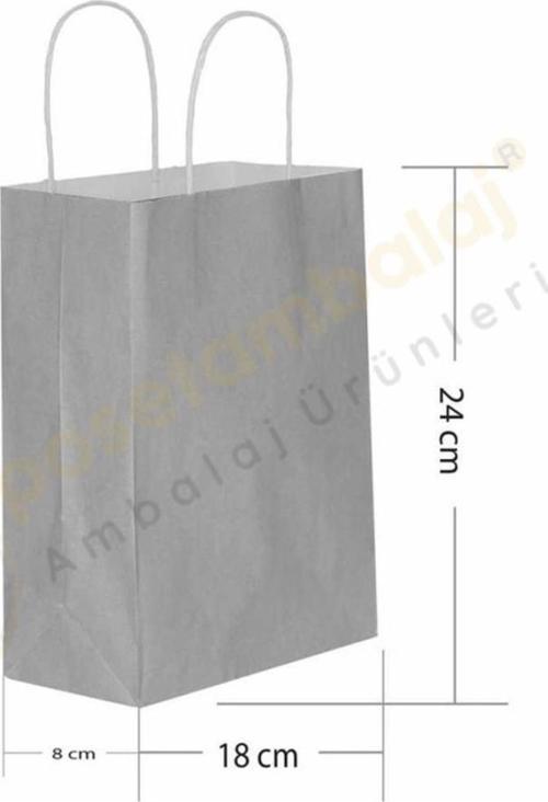 Gümüş Kraft Çanta Küçük Boy 18x8x24 cm 25 Adet