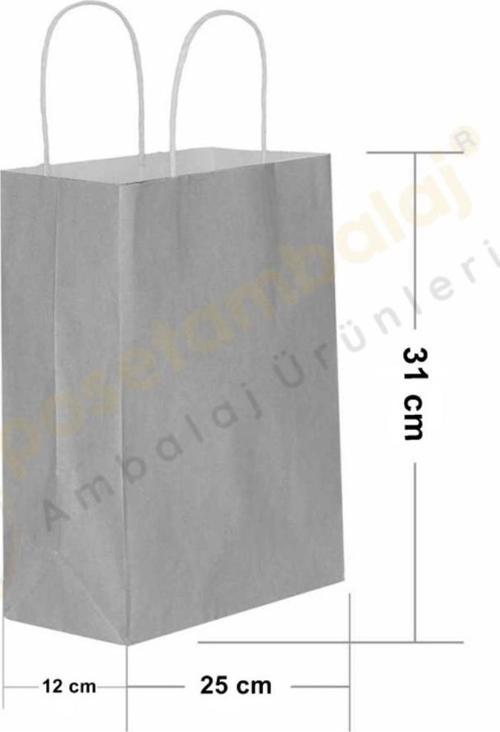 Gümüş Kraft Çanta Orta Boy 25x12x31 cm 25 Adet