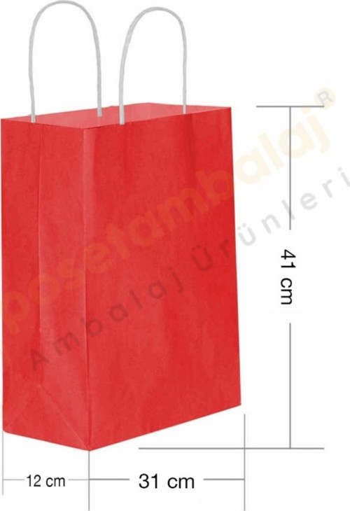 Kırmızı Kraft Çanta Büyük Boy 31x12x41 cm 25 Adet