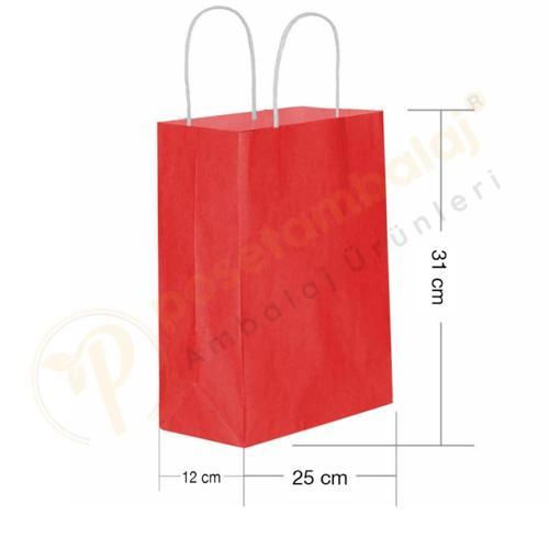 Kırmızı Kraft Çanta Orta Boy 25x12x31 cm 25 Adet