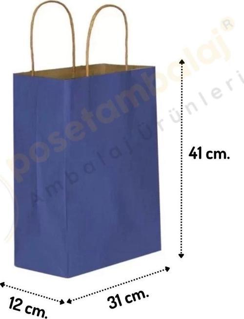 Lacivert Kraft Çanta Büyük Boy 31x12x41 cm 25 Adet