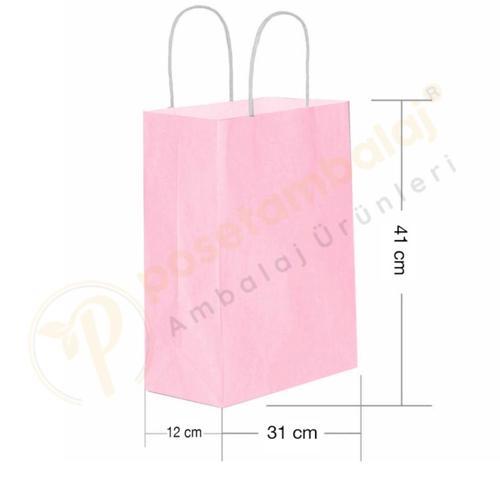 Pembe Kraft Çanta Büyük Boy 31x12x41 cm 25 Adet