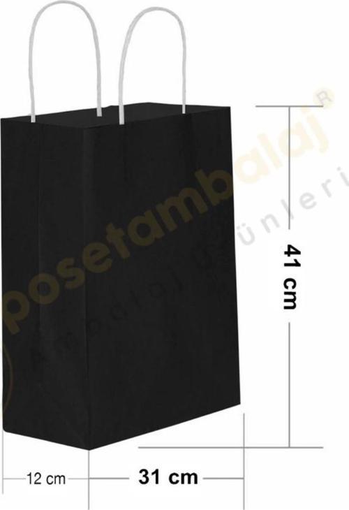 Siyah Kraft Çanta Büyük Boy 31x12x41 cm 25 Adet
