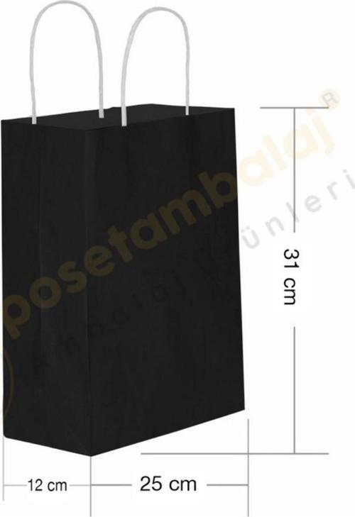 Siyah Kraft Çanta Orta Boy 25x12x31 cm 25 Adet