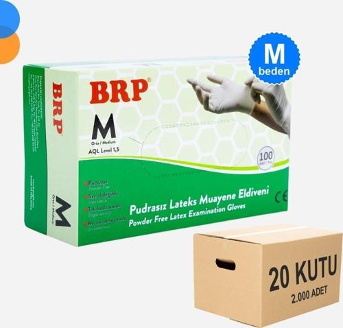 Pudrasız Lateks Muayene Eldiven Medium (M) 100'lü Kutu X 20 Kutu - 1 Koli