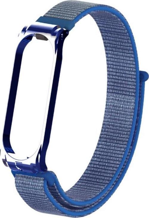 Xiaomi Mi Band 5 Ile Uyumlu Saat Kayışı Hasır Örme Metal Çerçeve Kordon Kayış Lacivert