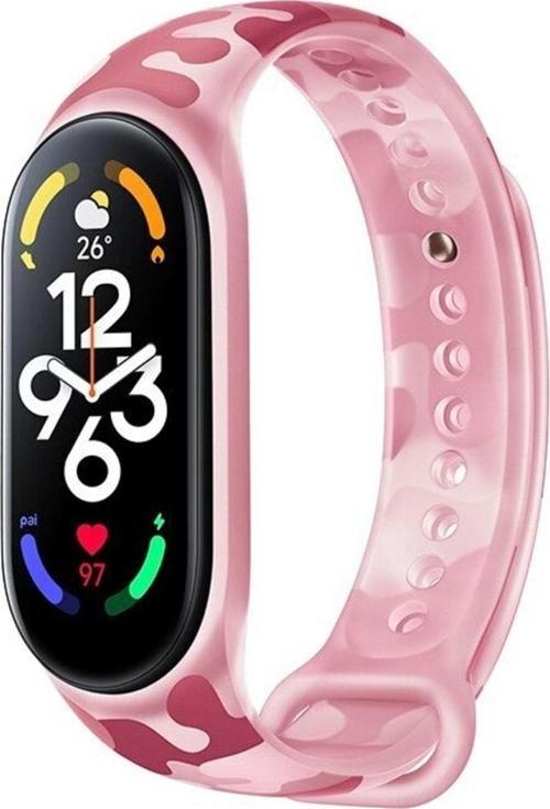 Xiaomi Mi Band 6 Ile Uyumlu Kamuflaj Desenli Bucolic Solider Spor Saat Bileklik Kayışı Pembe