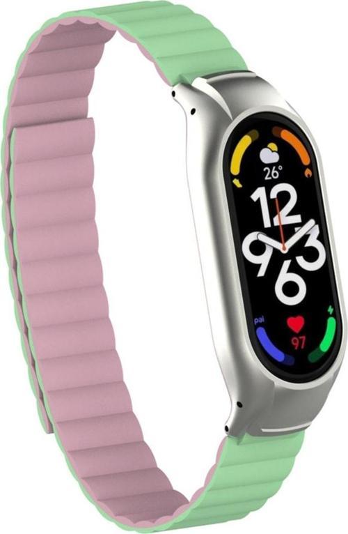 Xiaomi Mi Band 7 Ile Uyumlu Haller Kordon Mıknatıslı Şık Tasarım Kordon Açık Yeşil