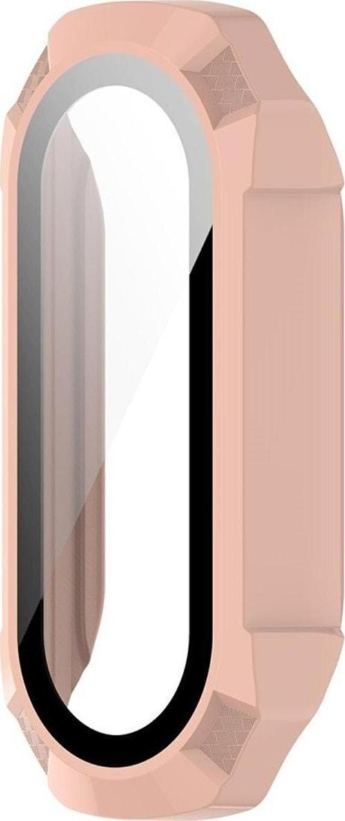 Xiaomi Mi Band 7 Ile Uyumlu Hard Case Anti Shock Ekran Korumalı Solitude Kayış Rosegold
