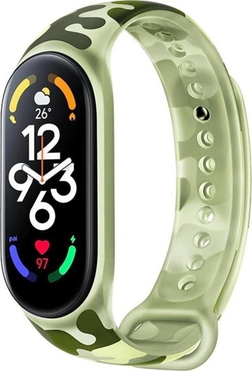 Xiaomi Mi Band 7 Ile Uyumlu Kamuflaj Desenli Bucolic Solider Spor Saat Bileklik Kayışı Asker Yeşil