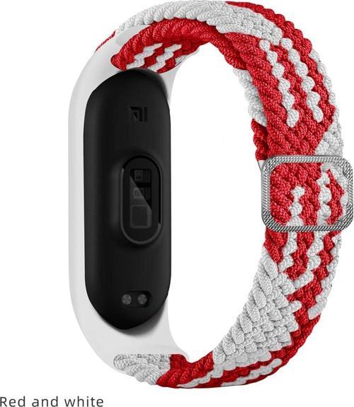 Xiaomi Mi Band 7 Ile Uyumlu Mixed Kayış Hasır Örmeli Kordon Kayış Kırmızı-beyaz