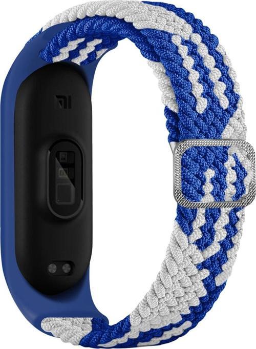 Xiaomi Mi Band 7 Ile Uyumlu Mixed Kayış Hasır Örmeli Kordon Kayış Mavi-beyaz