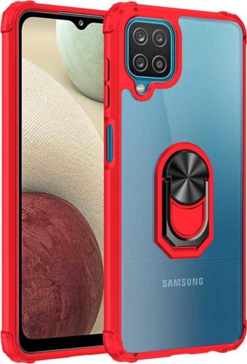 Uyumlu Galaxy A12 Kılıf Yüzük Tutuculu Standlı Freez Kırmızı