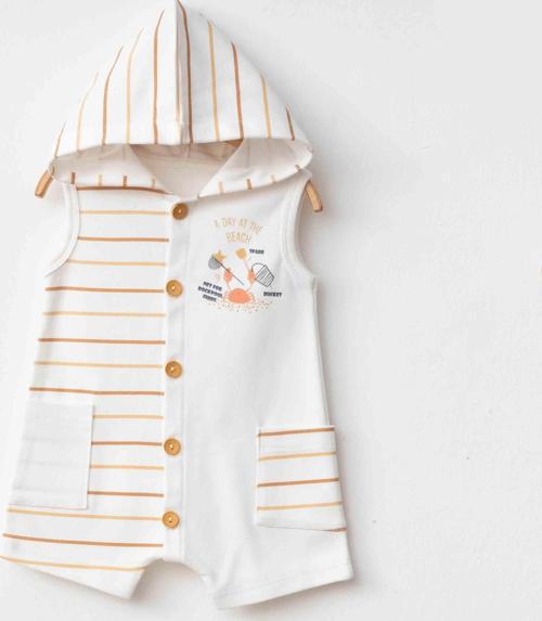 ÇİZGİLİ KAPŞONLU TULUM Ekru