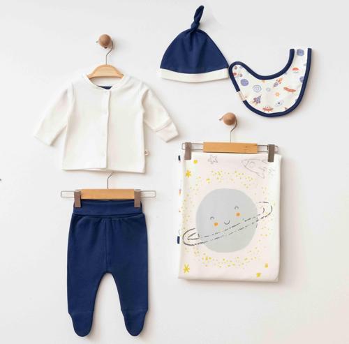 UZAY BASKILI BEŞLİ SET LACİVERT