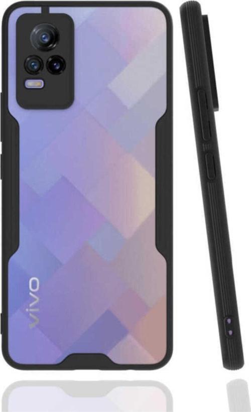 Vivo V21e Kılıf Için Uyumlu Kılıf Renkli Kenar Perfe Tpu Silikon Kılıf Siyah