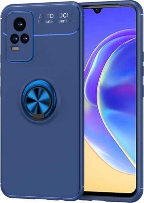 Vivo V21e Uyumlu Yüzük Tutuculu Mıktanıslı , Standlı Novel Silikon Kılıf Mavi