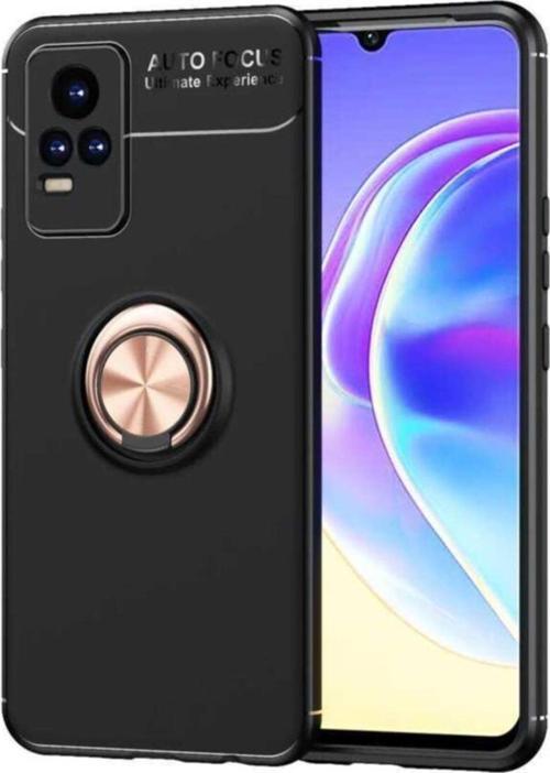 Vivo V21e Yüzük Tutuculu Mıktanıslı , Standlı Novel Silikon Kılıf Siyah-rosegold