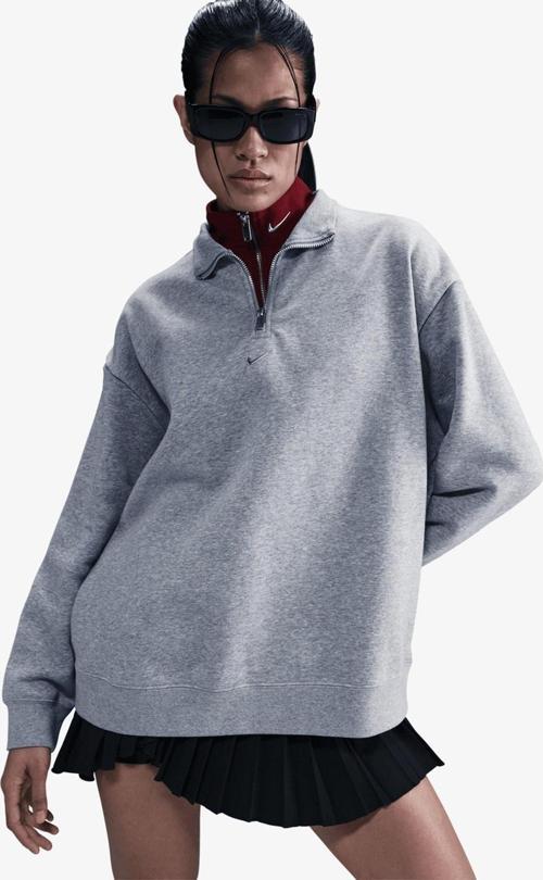Sportswear Fleece 1/4 Zipped Oversized Sweatshirt Kadın Oversize 1/4 Fermuarlı Sweatshirt Gri