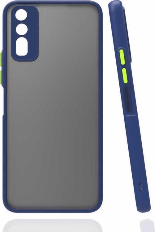 Vivo Y11s Ile Uyumlu Kılıf Lastik Desen Kenar Kamera Korumalı Arkası Şeffaf Halx Lacivert