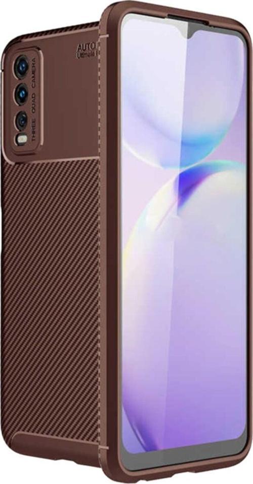 Vivo Y11s Kılıf Karbon Delüx Tpu Silikon Kahverengi